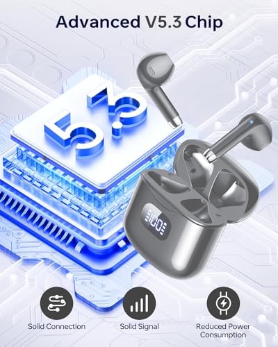 Advanced Bluetooth 5.3 Wireless Earbuds with 40-Hour Playtime – IPX7 Waterproof In-Ear Headphones for Unmatched Durability and Sound Quality – LED Charging Case Included, Built-In Microphone for Seamless Calls – Ideal for Active Lifestyles and Daily Use in Sleek Dark Gray