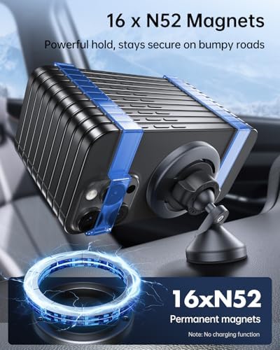 SYNCWIRE 360° Magnetic Car Mount for i Phone & Samsung – Effortless Dashboard Installation with Strong Adhesion – Secure Phone Holder for Safe Navigation and Streaming – Sleek Design for Modern Vehicles – Enhanced Mag Safe Compatibility