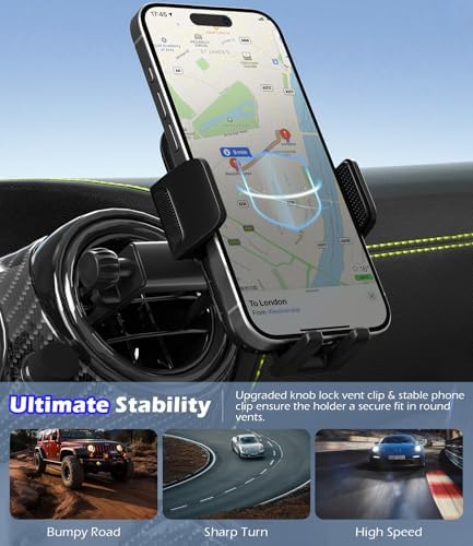 Car Round Vent Phone Mount for Mercedes Benz A/B/C/E/G-Class/GLA/GLK/EQE [Big Phone & Thick Case Friendly], Hands Free Car Phone Holder, Wider Clamp for All Smartphone 4-7.2inch – Enhanced Compatibility and Speed