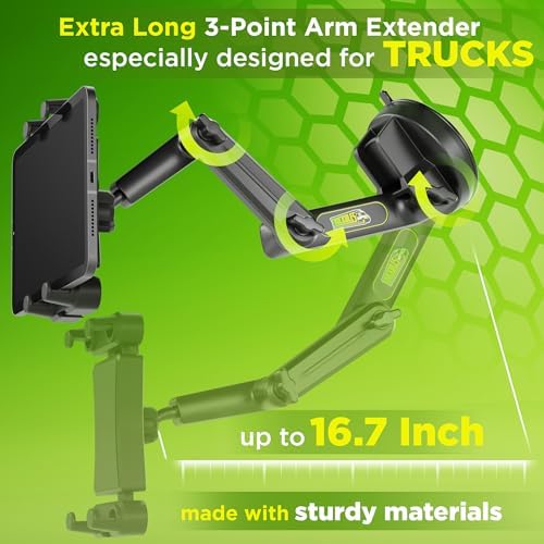 Heavy-Duty Tablet Holder for Trucks – Super Suction Cup Mount with 16.7-Inch Adjustable Arm for i Pad & Tablet Dashboard, Windshield, and Window Use – Secure Hands-Free Solution for Semi-Truck Drivers – Enhanced Stability and Compatibility for All Devices