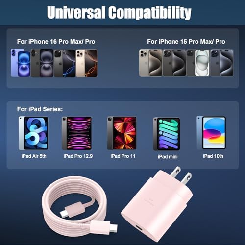 High-Speed 30 W USB C Fast Charger for i Phone 15 & 16 Pro Max with 6 FT Cable – Ultimate Compatibility for i Pad and Samsung Galaxy S24 – Compact, Reliable Power Block with Advanced Safety Features for On-the-Go Charging
