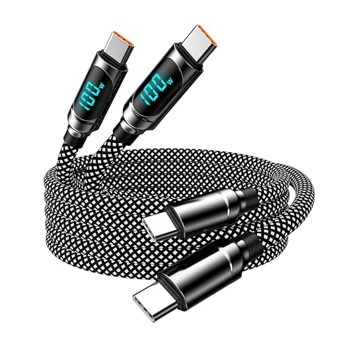 Ultra-Fast 100 W USB C to USB C Charging Cable – 5 ft Durable Braided Cord with LED Display for Real-Time Power Monitoring, Perfectly Compatible with i Phone 15/16 Pro Plus Max, i Pads, and Laptops – Unmatched Speed and Reliability for All Your Devices