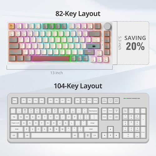 Transform Your Gaming Setup with the 75% Monster B Wired Mechanical Keyboard – 82 Keys, Gasket Mount Design, Hot-Swappable White Switches, RGB Lighting, Programmable Features for Mac/Windows – Unmatched Speed and Comfort for Gamers and Professionals