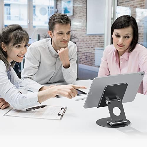 OMOTON 360-Degree Rotating Tablet Stand – Adjustable and Foldable i Pad Holder for Ultimate Versatility in Drawing and Viewing – Compatible with i Pad Pro, Air, Mini, and More – Modern Silver Design for Enhanced Workspace Aesthetics and Productivity