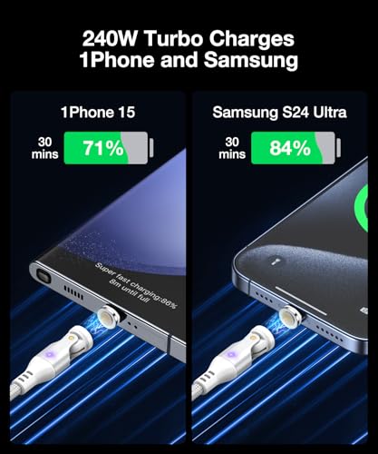 A.S Gen3 240 W USB C Magnetic Charging Cable – Fast Data Transfer & Enhanced Compatibility for i Phone 15, Mac Book, and i Pad | 3.3 ft & 6 ft Lengths | 360°/180° Rotating Magnetic Connector for Effortless Alignment and Durability
