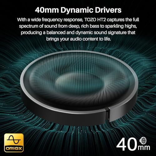 TOZO HT2 Wireless Over-Ear Headphones with Superior Active Noise Cancellation – Immerse in 60-Hour Playtime, Personalized Hi-Res Audio with Custom EQ, and Rich Deep Bass – Luxurious Khaki Design for Home, Office, and Travel Enthusiasts Seeking Unmatched Comfort and Sound Quality