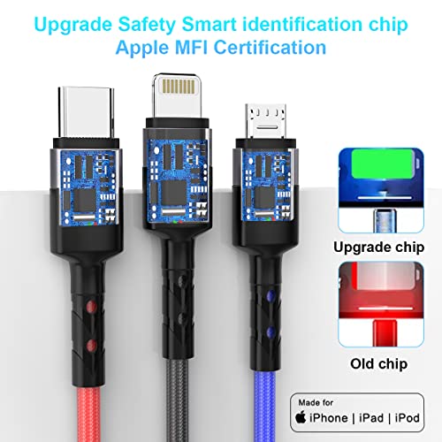 Multi Charging Cable10ft Multi Phone Charger Cable Braided Universal 4 in 1 Charging Cord Extra Long Multiple USB C Cable with IP/USB C C/Micro USB Charger Cables for iPhone/Pad/Galaxy/Pixel and More – Enhanced Compatibility and Speed