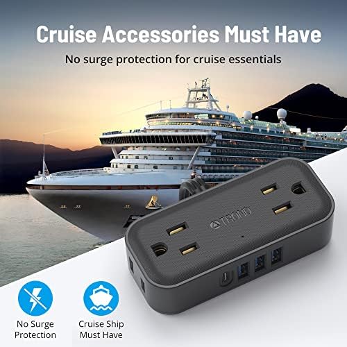Compact TROND Travel Power Strip with USB Charging Ports – 5 ft Flat Plug Extension Cord for Seamless Device Connectivity in Dorm Rooms and Offices – Essential Travel Adapter for Multiple Outlets and Enhanced Compatibility