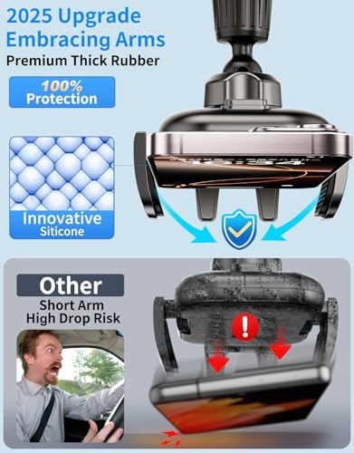 Upgraded Car Phone Holder, Metal Hook Clip Car Vent Phone Mount, Hands-Free Vent Phone Holders for your car, Compatible with iPhone series, Android and all smartphones, Equipped with cable manager – Enhanced Compatibility and Speed