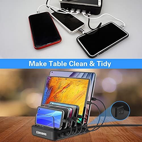 COSOOS 81 W PD USB-C Charging Station – High-Power Multi-Device Fast Charger with 3 x 20 W Ports and 6 Versatile Cables for Instant Mobile Power – Compact USB Hub for Effortless Charging at Home or Office with Enhanced Overheat Protection and Smart Safety Features