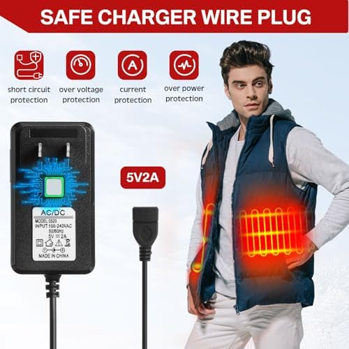 12000 m Ah Portable Power Bank for Heated Clothing – 5 V 2 A Charger for Vests, Jackets, and Hoodies – Lightweight Battery Pack with USB Wall Adapter for All-Day Warmth and Fast Charging – Essential Accessory for Outdoor Adventures