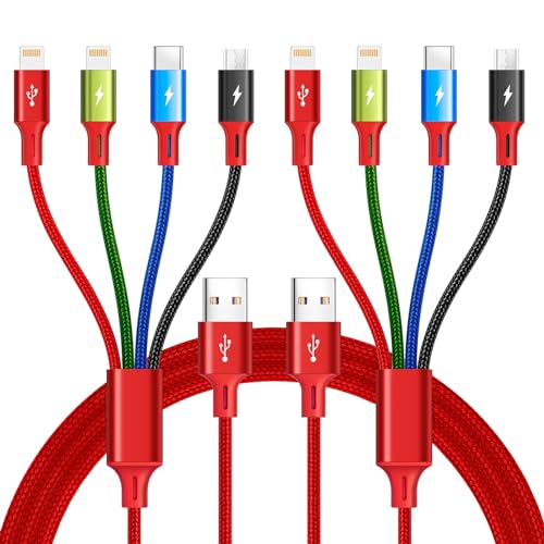 Versatile 4-in-1 Fast Charging Cable – 3.5 A Braided Multi USB Charger for i Phone, Samsung Galaxy, and More (2-Pack, 4 Ft) – Durable Tangle-Free Design for Efficient Power Delivery and Enhanced Device Compatibility
