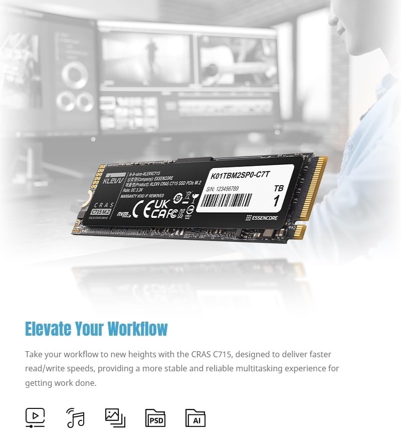 Unleash Lightning-Fast Performance with KLEVV CRAS C910 1 TB NVMe SSD – M.2 2280 Internal Drive with Heatsink for Laptops & Desktops – Experience Up to 5000 MB/s Speeds, Ideal for Gamers and Creators – PCIe Gen4 x4 Enhanced Compatibility & Reliability
