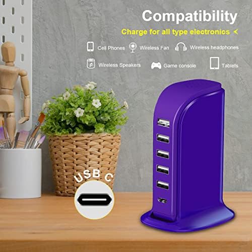 Kawaii-Inspired 6-Port USB Charging Hub: Ultimate Fast Charger for i Phones, Androids & More – Compact Multi-Device Power Station with 1 USB-C & 5 USB-A Ports for Effortless Travel & Home Connectivity, Tangle-Free Solutions for Modern Users
