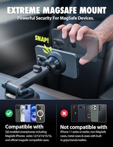 Bracketron Magnetic Car Mount for Cell Phone, MagAlign Max Car Vent Phone Mount【Strongest Magnetic+ Suction】, Vent Phone Mount for Car for iPhone 16 Pro Max 15 14 13 12 – MagSafe Car Accessories – Enhanced Compatibility and Speed