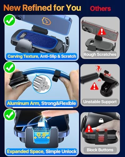 YRU 2025 Premium Adjustable Car Phone Holder Mount – Versatile Bendable Aluminum Arm for Secure Dashboard & Windshield Positioning – Universal Compatibility for i Phone 16, 15, 14, 13 Pro Max, Samsung & More – Sleek Black Design for Modern Vehicles – Effortless Tool-Free Installation – Enhance Navigation & Hands-Free Calling Experience