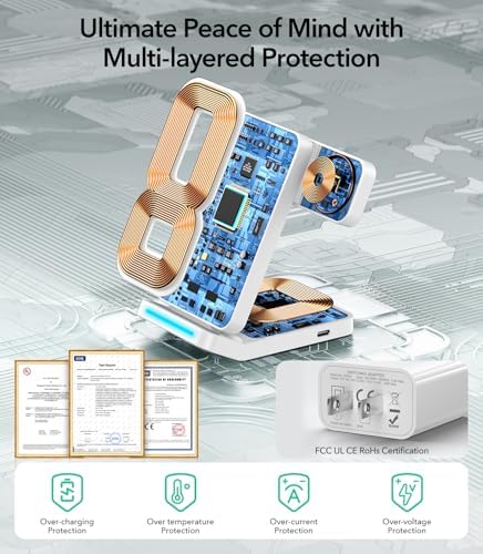 Revolutionary 3-in-1 Foldable Wireless Charging Station for Samsung Devices – Fast Charge Your Galaxy S25 Ultra, S24, S23, S22, Z Fold 7/6, Z Flip, Note & More – Rotatable Charger for Galaxy Watch & Buds – Stylish White Design for Home or Office Use – Maximize Efficiency with Enhanced Compatibility and Portability