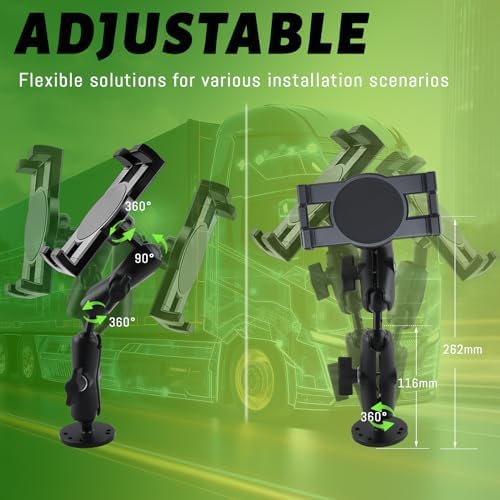 Heavy-Duty Metal Tablet Mount for Vehicles – Adjustable Long Arm Holder for 7-14.6 Inch Tablets, Perfect for Trucks, Cars, and Industrial Use – Enhanced Stability and Versatile Positioning for Dashboards, Walls, and Desks