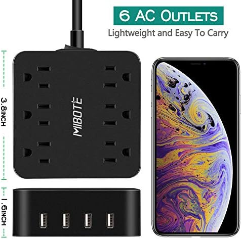 MIBOTE 6-Outlet USB Power Strip with 4-Port Fast Charging Hub – 5 ft Surge Protector for Home, Office, and Travel – Universal Voltage Compatibility (100-240 V) – Ideal for Multiple Devices, Electronics, and Gadgets
