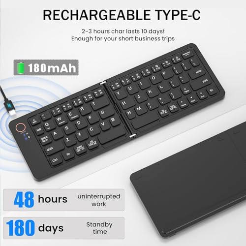 Ultra-Slim Foldable Bluetooth Keyboard – Portable, Rechargeable Wireless Full-Size Design for i OS, Android & Windows – Perfect Travel Companion for Smartphones, Tablets & Laptops – Enhance Your Mobile Productivity Anywhere