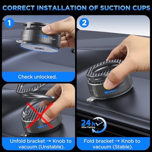 Mag Safe-Compatible Car Phone Holder with Strong Vacuum Magnetic Suction – Ultra-Long Adjustable Metal Arm & 360° Rotating Mount for All Smartphones – Sleek Carbon Fiber Design for Enhanced Stability, Convenience, and Safety on the Go