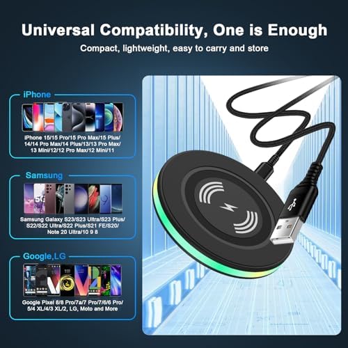 15 W Fast Wireless Charging Pad with QC 3.0 Adapter | Universal Charger for Samsung Galaxy S Series, i Phone 16-11 Pro Max, and Google Pixel 9-4 XL | Optimize Your Charging Experience with Enhanced Compatibility and Speed
