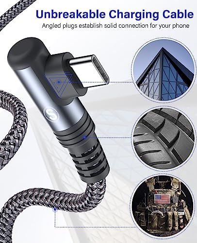 Sweguard 6.6 ft Fast Charging USB to Type C Cable – 2-Pack with 90-Degree Angled Connectors for Enhanced Comfort and Durability – Ideal for i Phone 16, Samsung Galaxy S Series, and Universal Compatibility – Perfect for Home, Office, and Travel Use