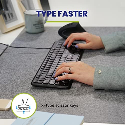 Perixx PERIBOARD-210 Wired Full-Size USB Keyboard – Ultra-Quiet Scissor Keys for Effortless Typing on Desktop, Laptop, and Tablet – Sleek Black Design with Enhanced Compatibility and Ergonomic Comfort
