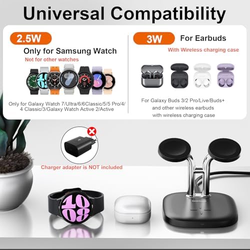 Swan Scout 704 S Dual Watch Charger – 3 in 1 Wireless Charging Station for Samsung Galaxy Devices, Fast Charge Your Galaxy Watch Ultra, Buds 3 Pro, and More with Enhanced Compatibility and Safety Features