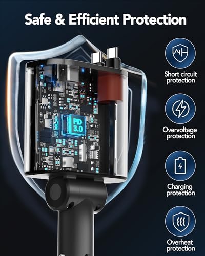 2025 Ultra-Compact 4-in-1 Retractable Car Charger – 69 W Fast Charging Adapter for i Phone 16, Galaxy and More – Innovative Space-Saving Design with Multiple Ports for Simultaneous Device Powering – Essential Car Accessory for Daily Commutes and Road Trips