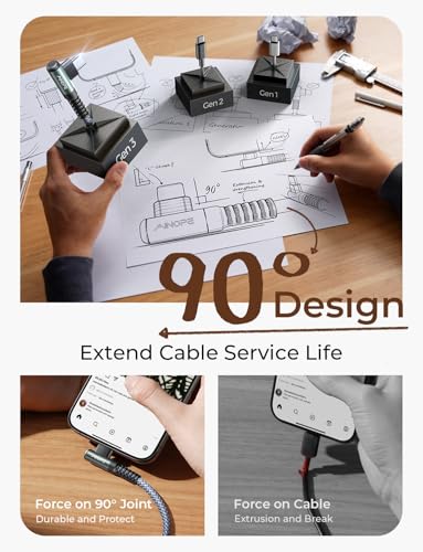 AINOPE Right Angle USB C Cable – 2-Pack (10 ft + 10 ft) Fast Charging 3.1 A Nylon Braided Charger for Enhanced Device Compatibility, Ideal for Gaming and Multitasking, Durable Black Design