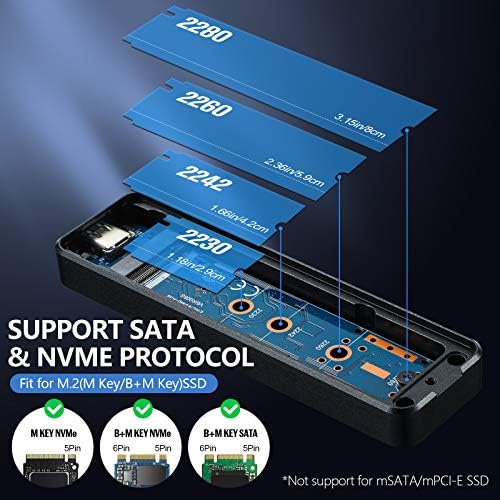 Ultra-Fast SATA M.2 SSD to USB 3.2 Adapter – Dual Protocol NVMe M-Key & B+M Key Support for 2230/2242/2260/2280 SSDs | 10 Gbps Data Transfer Speeds | UASP Enabled for Optimal Performance and Reliability | Compact, Portable Design for Effortless Data Access and Backup Solutions