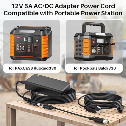 High-Performance 12 V AC Adapter for PAXCESS Rugged330 & Rockpals BALDR330 – Ultimate Durable Power Supply for 330 W Solar Generators, Fast Charging for Outdoor Adventures and Emergency Preparedness