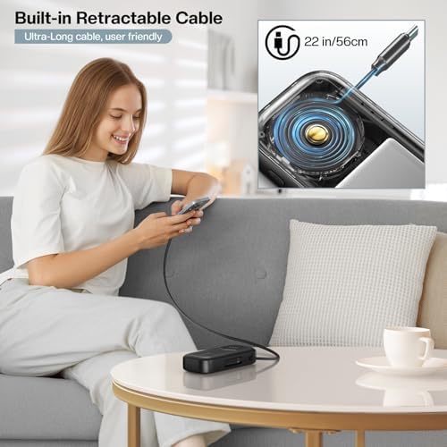 Ultra-Fast 2025 Portable Power Bank 10000 m Ah with Integrated Retractable PD Cable – 35 W Quick Charge Solution for i Phone, Samsung, Android, i Pad & Mac Book – Dual Device Charging Capability & Intelligent LED Power Indicator (Chic Blue)