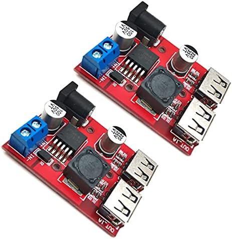 DEVMO 2-Pack Dual USB Adjustable Voltage Regulator – High-Efficiency LM2596 Step-Down Buck Converter for Solar and Automotive Use – 3 A Output for Reliable Charging at 5 V from 9 V, 12 V, 24 V, 36 V Inputs – Versatile Power Supply Module for Modern Electronics