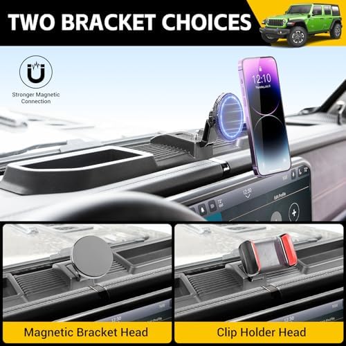 Revolutionary Magnetic Phone Mount for 2018-2023 Jeep Wrangler JL JLU & 2020-2023 Gladiator JT – Ultimate Dash Tray System for Secure Device Holding, Rugged Terrain Compatibility, and Effortless Installation – Ideal Jeep Accessory for Enhanced Navigation and Safety