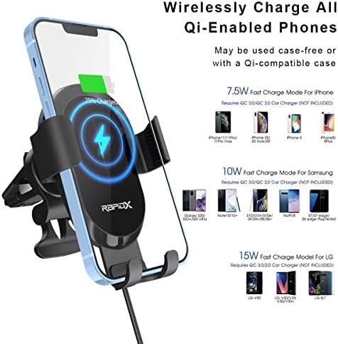 Transform Your Vehicle with the Rapid X Dashio CW4 Car Vent Mount & Wireless Charger – Fast 15 W Qi Charging, Adjustable Slide & Lock Design for i Phone 14/13/12/11/X, Samsung & All Qi-Compatible Smartphones – Ultimate Convenience & Safety on the Road