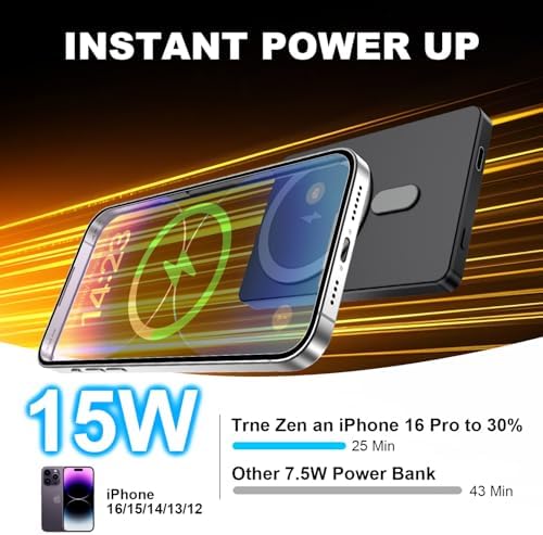 Mag Safe 5000 m Ah Portable Power Bank – Slim Magnetic Charger for i Phone 16/15/14/13/12 & Galaxy – Fast Charging Wireless Battery Pack with USB-C Cable, Enhanced Compatibility for On-the-Go Charging Solutions