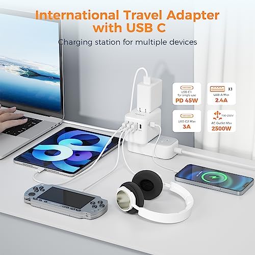 TESSAN 100 W Ga N Travel Adapter with 5 USB Ports – Universal Power Converter for Global Charging in 200+ Countries, Fast Charging Solution for Laptops, Smartphones & Tablets – Compact & Lightweight Design for Effortless Portability