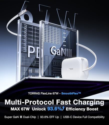 Experience Maximum Efficiency with TORRAS Flex Line 40 W Dual-Port USB-C Charger Block for Galaxy Z Fold 7 – Fast Charging Power Adapter with Retractable Cable, Ideal for i Phone 15/16 & Samsung Galaxy S25/S24 Ultra, Sleek Gold Finish for Ultimate Style and Portability