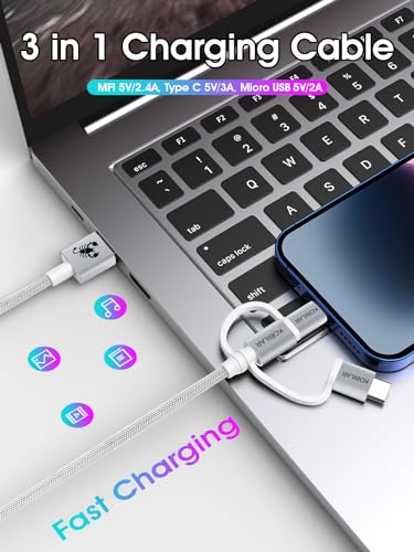Revolutionize Your Charging Experience with the Apple MFi Certified 3-in-1 Multi Charger Cable – Lightning, Type-C, and Micro Connectors for Seamless Compatibility with i Phone, i Pad, Samsung, Pixel, Mac Book Pro/Air, and Android Devices – Fast Charging and Car Play Ready for Ultimate Convenience and Performance
