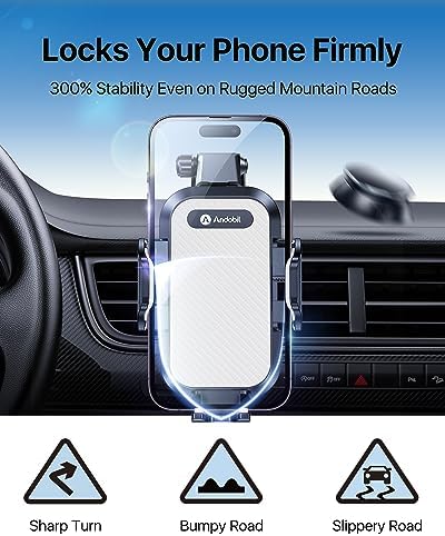 andobil Military-Grade Car Phone Holder Mount – Bumpy Road Resilient Dashboard & Windshield Universal Phone Holder for i Phone 16 Pro Max, 15, 14, 13 & Samsung Devices – Enhanced Stability, 360-Degree Rotation, and Easy Access to Navigation and Calls