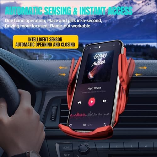 Max 15 W Fast Wireless Car Charger with Auto-Clamping Phone Holder – Qi-Certified Mount for i Phone 16/15/14/13/12 Pro Max & Samsung Galaxy S24/S23/S22/S21/S20/Note20 – Sleek Silver Design for Secure, Hands-Free Charging