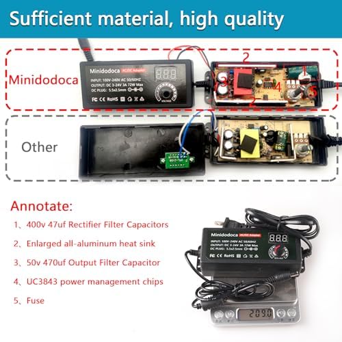 Universal 72 W Adjustable AC to DC Power Supply Adapter – Versatile 3 V to 36 V Converter with LED Voltage Display & 16 Interchangeable Tips for Efficient Household Electronics Charging – Ideal for Hobbyists and Professionals Seeking Optimal Performance and Portability