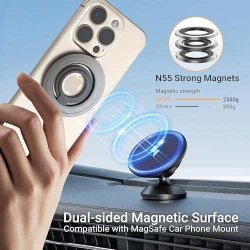 OPSO Mag Safe-Compatible Magnetic Phone Ring Holder – 360° Rotating Grip with Adjustable Kickstand for i Phone 16/15/14/13/12/Pro/Max & Universal Smartphones – Ergonomic Design for Enhanced Stability, Style, and Hands-Free Convenience