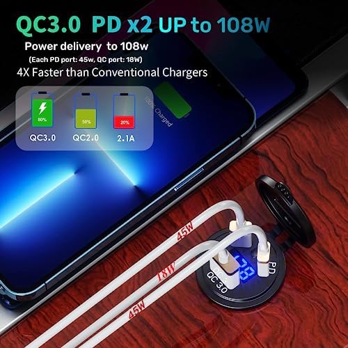 Kewig Dual PD3.0 & QC3.0 Multi-Port 12 V USB Car Charger – Fast Charging Solution for Tablets, Smartphones & More – Waterproof Wired Outlet with Power Switch, Ideal for RVs, Boats, ATVs & Marine Use – Enhanced Compatibility for Seamless Charging on the Go