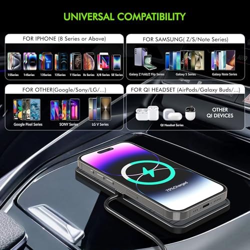 LANSEMKU 15 W Fast Wireless Car Charger Pad – Custom Fit Qi Charging Station for i Phone 12-16 & Samsung S22/S23 – Trim-to-Fit Design for Effortless Vehicle Integration, No Interior Damage, 30 cm Cable for Optimal Placement – Elevate Your Drive with Seamless Power Delivery