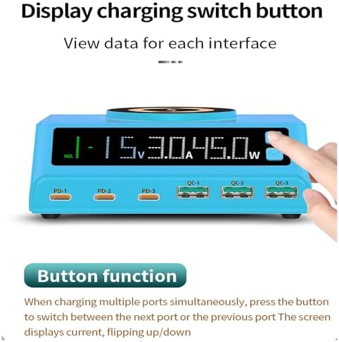 Max Lax 110 W Blue Fast USB Charging Hub – 6-Port Power Station with 3 USB & 3 PD Ports, Digital Display for Rapid Multi-Device Charging of Laptops, Phones & Tablets – Ultimate Efficiency & Safety Features for Tech Enthusiasts