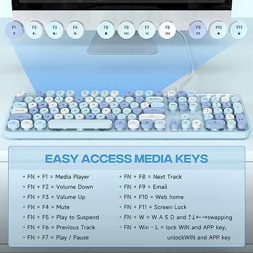 Retro-Inspired Full Size Typewriter Keyboard with Number Pad – Wired USB Keyboards for Windows 7, 8, 10, 11 | Enhance Your Typing Experience with Classic Charm and Modern Efficiency | Perfect for Home and Office Use
