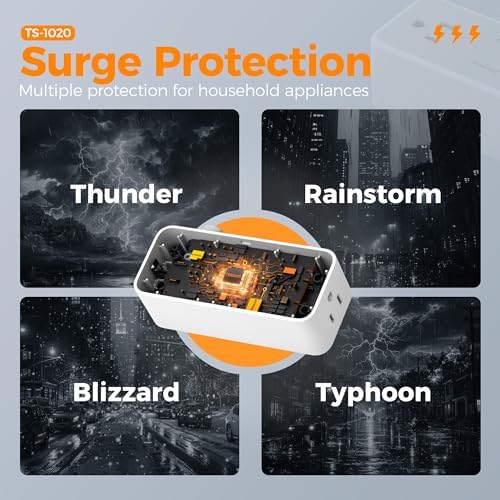 TESSAN 5 FT Flat Plug Extension Cord with 4 AC Outlets, 1 USB-C & 2 USB-A Ports – 900 Joules Surge Protector Power Strip for Home Office & Dorm Room – Maximize Charging Efficiency & Space Savings with Versatile Power Accessory